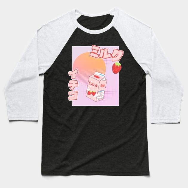 Strawberry Milk Kawaii Aesthetic Chibi Pastel Gift Baseball T-Shirt by VaporwaveAestheticDreams